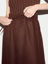Linen Drawstring Maxi Skirt | Brown