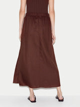 Linen Drawstring Maxi Skirt | Brown