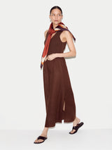 Linen Drawstring Maxi Skirt | Brown