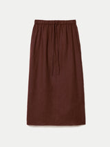 Linen Drawstring Maxi Skirt | Brown