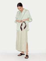 Linen Drawstring Maxi Skirt | Green