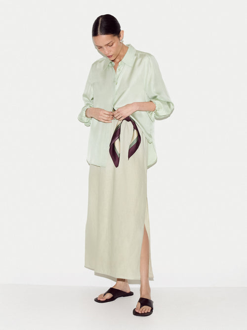 Linen Drawstring Maxi Skirt | Green