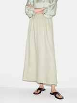 Linen Drawstring Maxi Skirt | Green