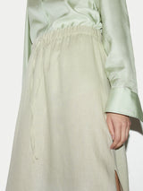 Linen Drawstring Maxi Skirt | Green