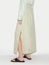 Linen Drawstring Maxi Skirt | Green