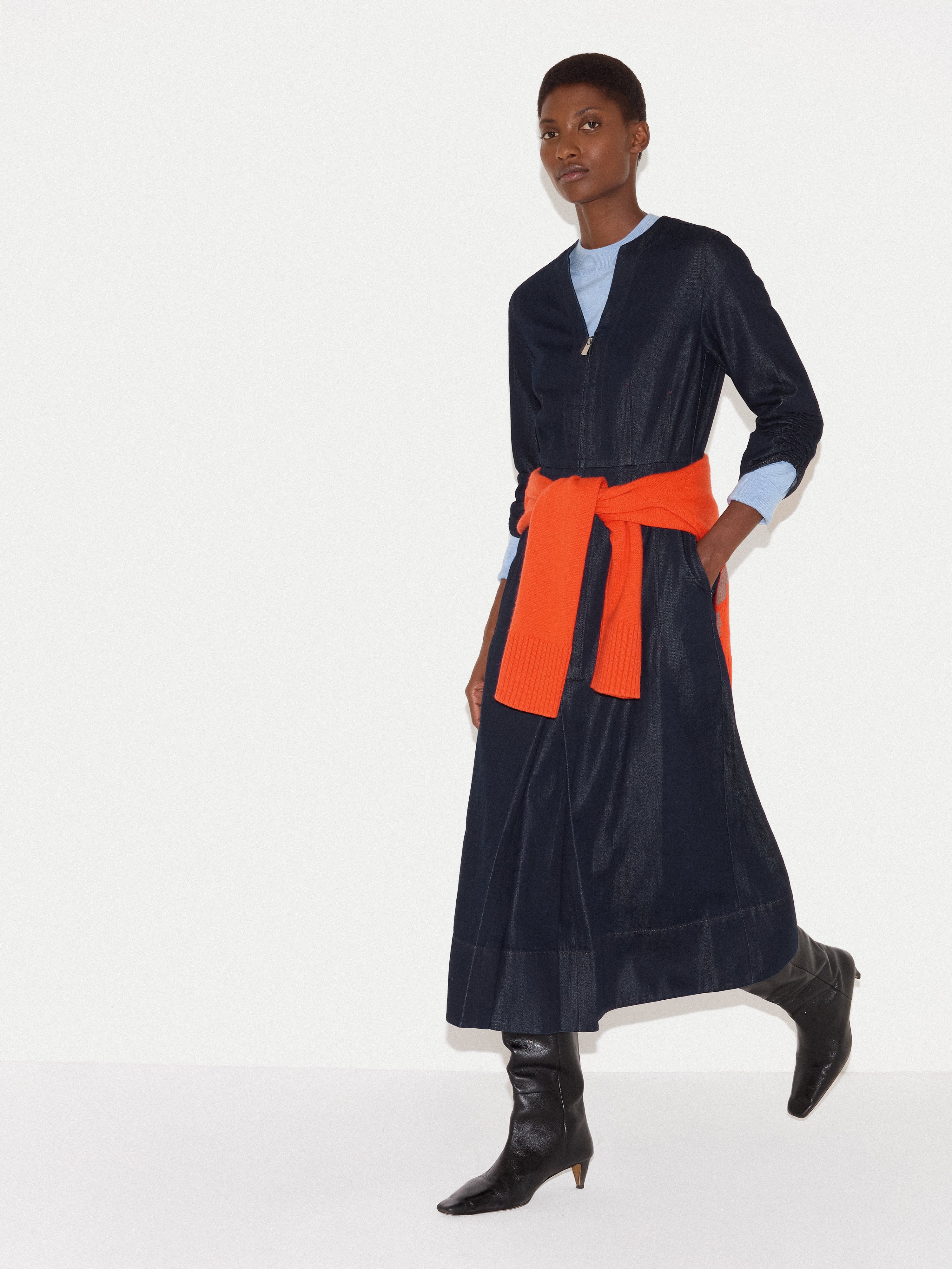 Chambray Zip Front Midi Dress | Indigo – Jigsaw
