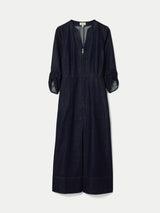 Chambray Zip Front Midi Dress | Indigo
