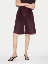 Cotton Double Pleated Short | Purple