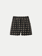 Geo Check Linen Short | Black