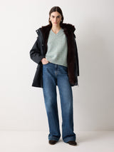 Faux Fur Trim Hooded Parka | Navy