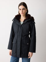 Faux Fur Trim Hooded Parka | Navy