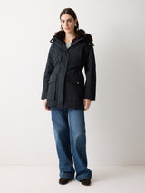Faux Fur Trim Hooded Parka | Navy