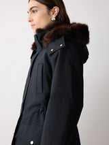 Faux Fur Trim Hooded Parka | Navy