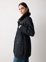Faux Fur Trim Hooded Parka | Navy