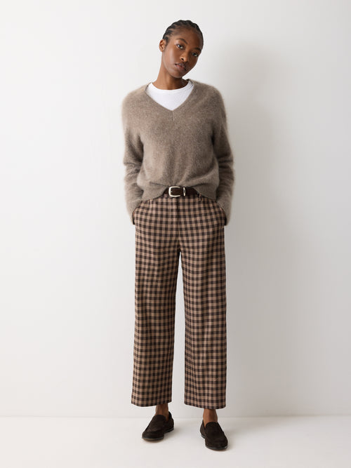 Dale Linen Check Trouser | Brown