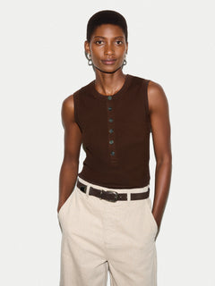 Ribbed Henley Vest | Brown