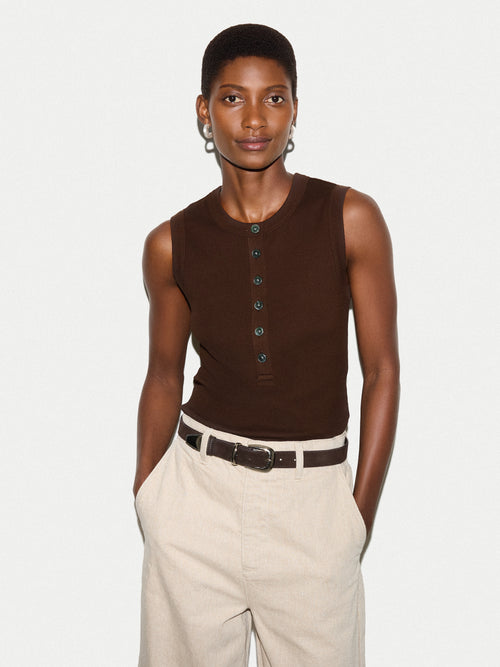 Ribbed Henley Vest | Brown