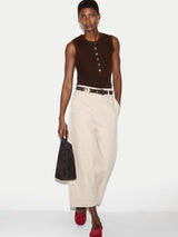 Ribbed Henley Vest | Brown