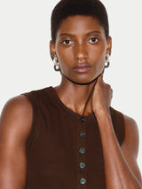 Ribbed Henley Vest | Brown