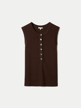 Ribbed Henley Vest | Brown