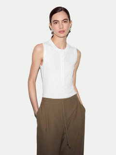 Ribbed Henley Vest | White