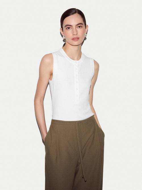 Ribbed Henley Vest | White
