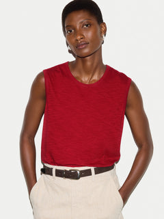 Cotton Scoop Slub Tank | Red