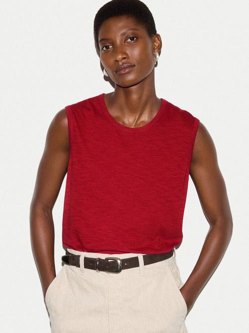 Cotton Scoop Slub Tank | Red