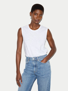 Cotton Scoop Slub Tank | White