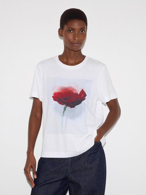 Watercolour Rose Print T-shirt | Red