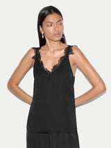 Satin Lace Detail Cami | Black