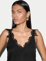 Satin Lace Detail Cami | Black