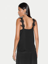 Satin Lace Detail Cami | Black