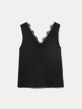 Satin Lace Detail Cami | Black