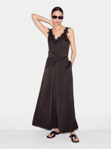 Satin Lace Detail Cami  | Brown