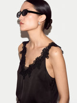 Satin Lace Detail Cami  | Brown
