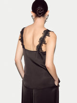 Satin Lace Detail Cami  | Brown