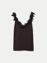 Satin Lace Detail Cami  | Brown