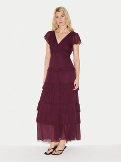 Frill Plisse Maxi Dress | Red