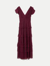 Frill Plisse Maxi Dress | Red