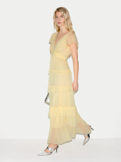 Frill Plisse Maxi Dress | Yellow