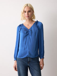 Recycled Satin Frill Top | Blue