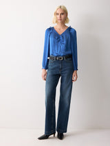 Recycled Satin Frill Top | Blue