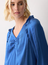 Recycled Satin Frill Top | Blue