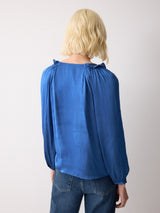 Recycled Satin Frill Top | Blue