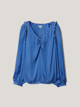 Recycled Satin Frill Top | Blue