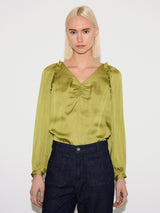 Recycled Satin Frill Top | Green