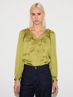 Recycled Satin Frill Top | Green