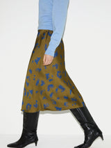 Ink Cloud Satin Bias Skirt | Khaki