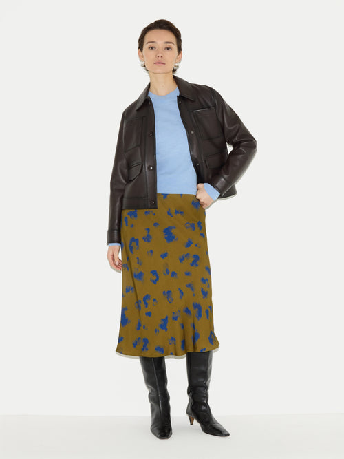 Ink Cloud Satin Bias Skirt | Khaki